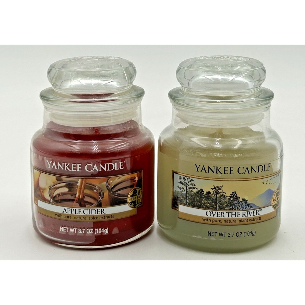2 New Yankee Candles Small Jars Apple Cider Over The River 3.7 Oz